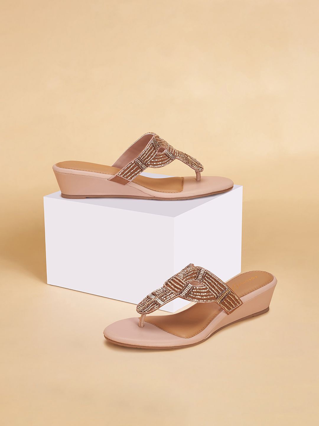 

Forever Glam by Pantaloons Textured PU Wedge Sandals, Rose gold