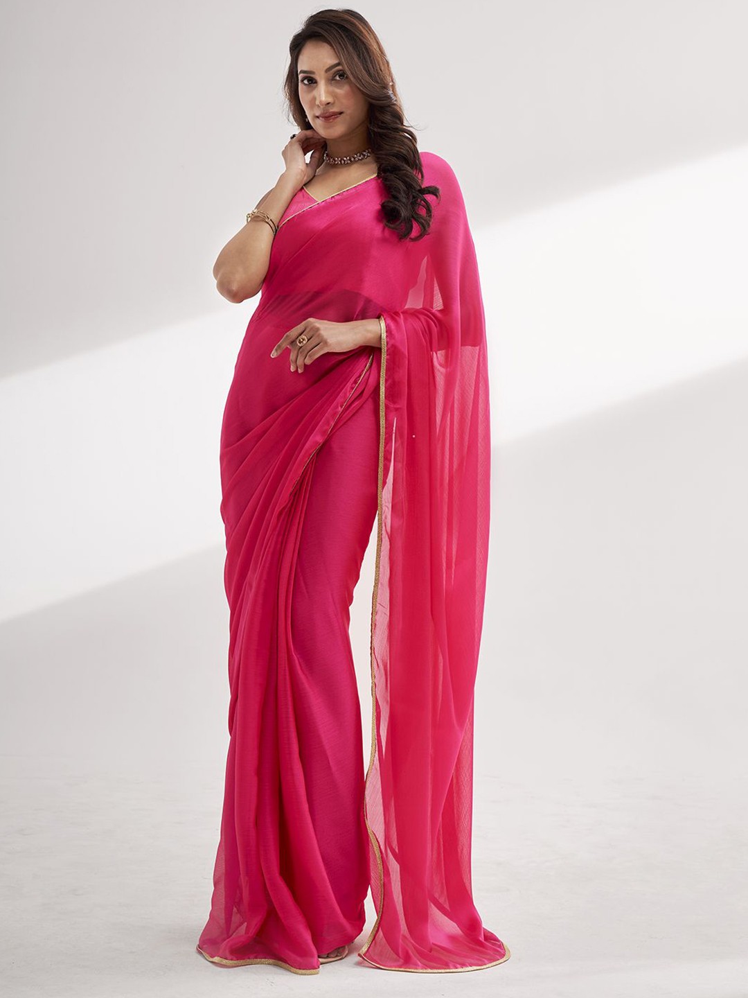 

Kalista Pure Chiffon Ready to Wear Saree, Pink