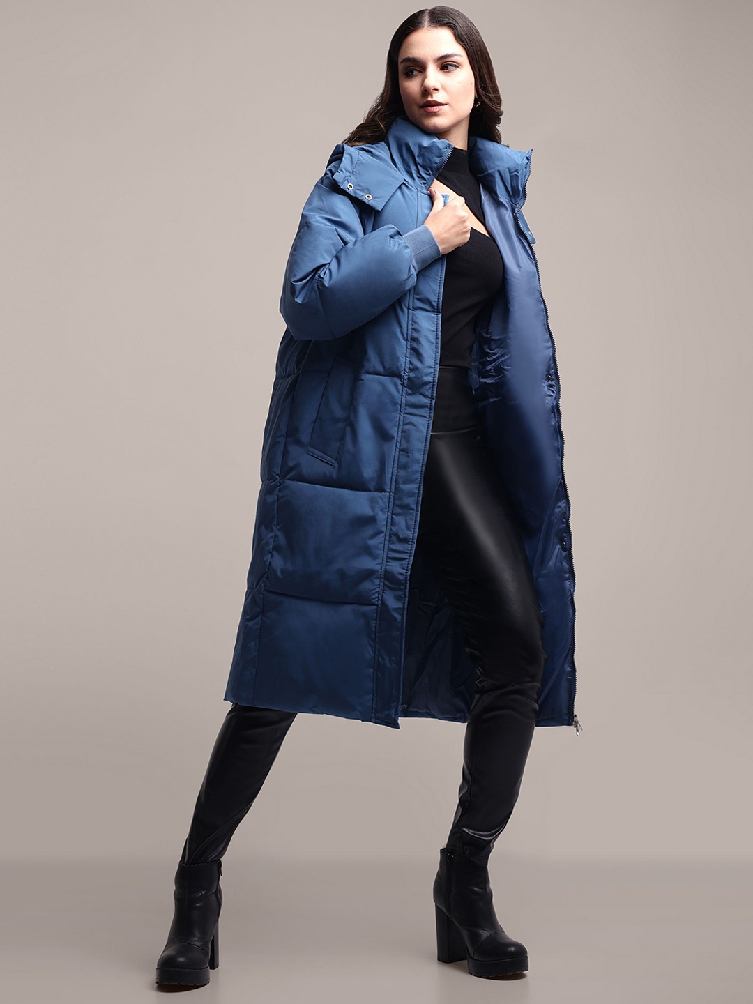

iki chic Women Hooded Solid Casual Padded Jacket, Blue