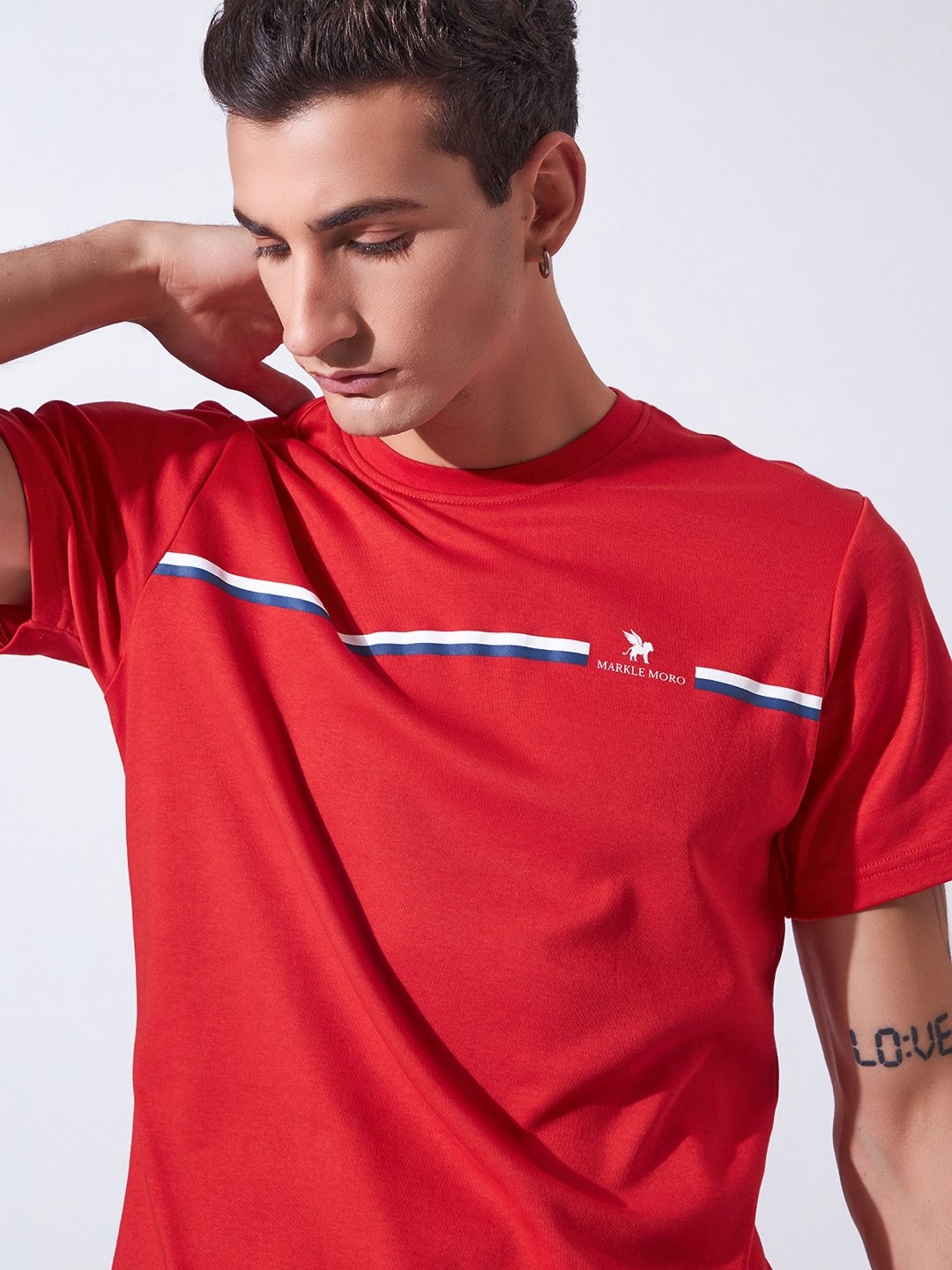 

Markle Moro Men Striped Round Neck Cotton Slim Fit T-shirt, Red