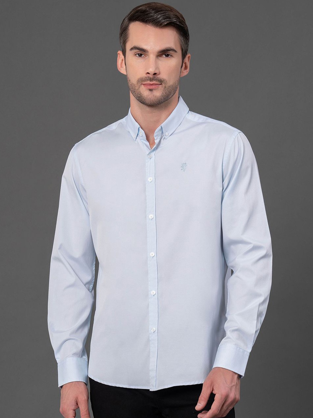 

Red Tape Men Button-Down Collar Textured Casual Shirt, Blue