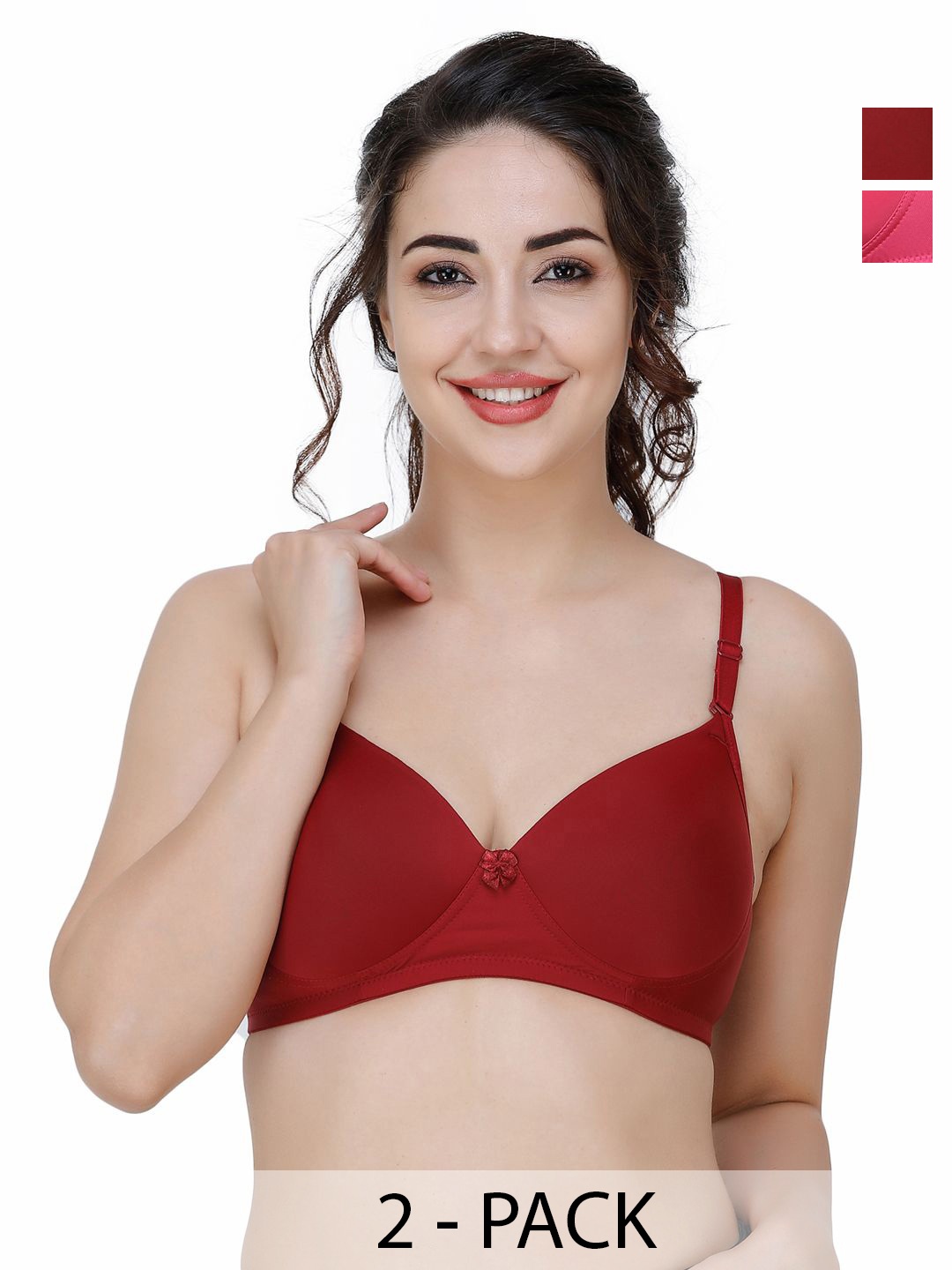 

College Girl Pack of 2 Full Coverage T-shirt Cut and Sew Lightly Padded Bra, Maroon