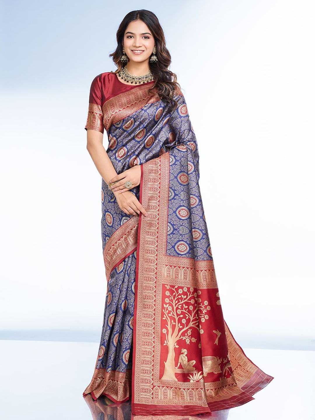 

RICH & ROMAN Woven Design Zari Pure Silk Banarasi Saree, Blue
