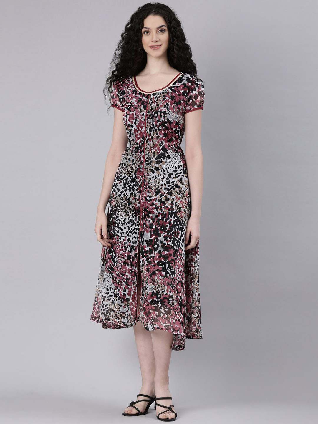 

Souchii Animal Printed A-Line Midi Ethnic Dress, Black
