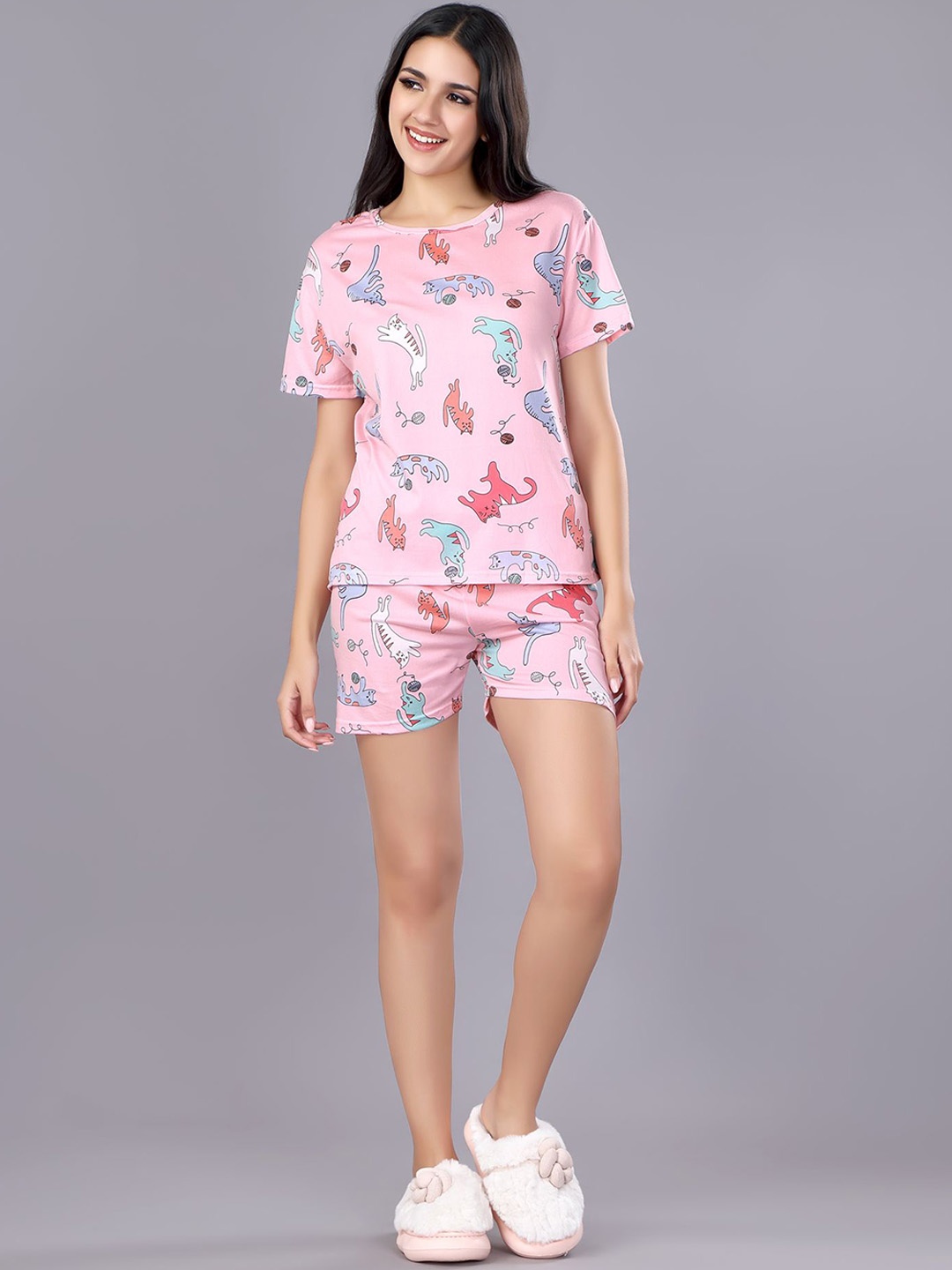 

ANSEE by Addery Women Conversational Printed Night suit, Pink