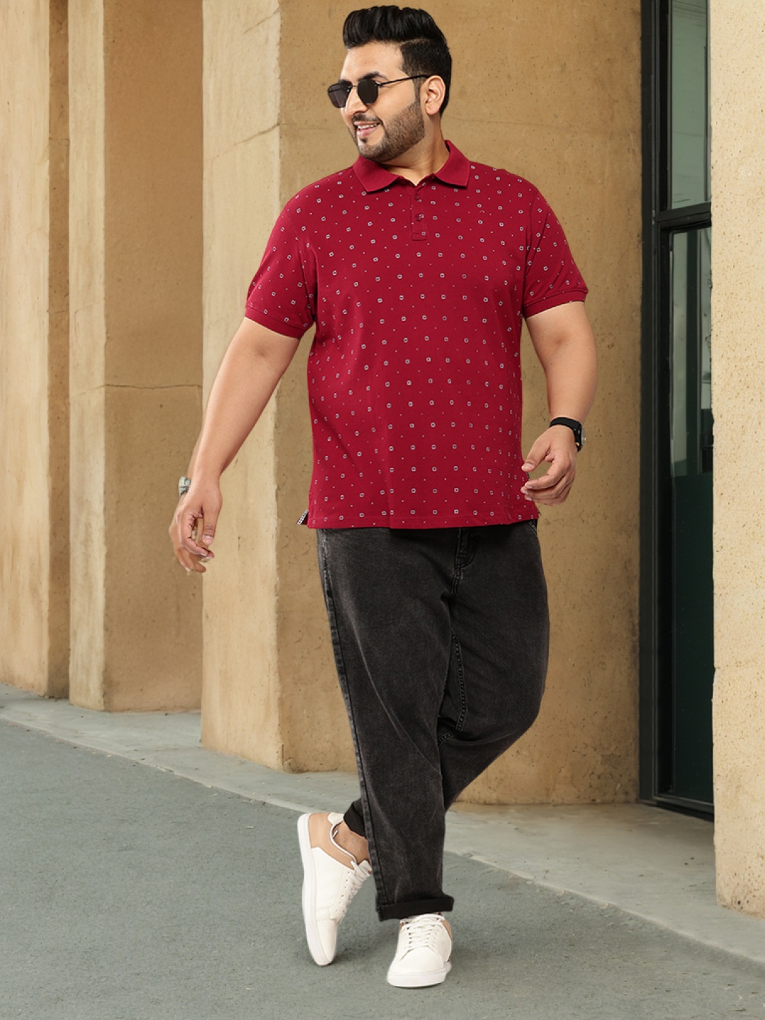 

Sztori Plus Size Printed Polo Collar Pure Cotton T-shirt, Maroon
