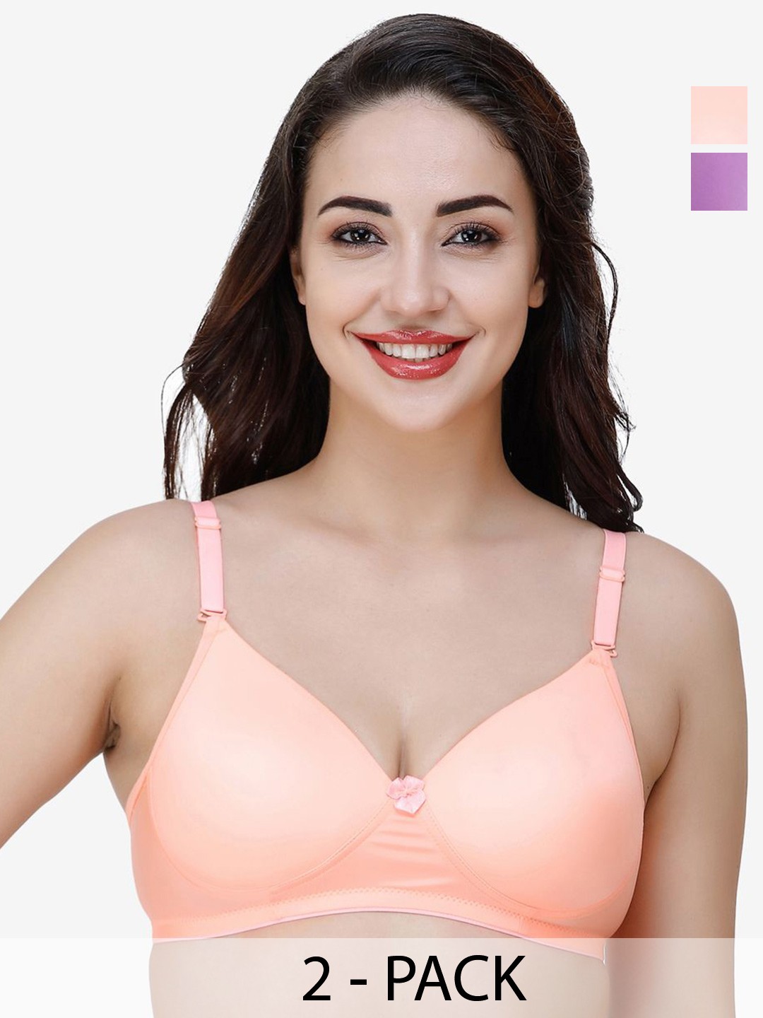 

College Girl Women Pack of 2 T-shirt Full Coverage Lightly Padded Bra, Orange