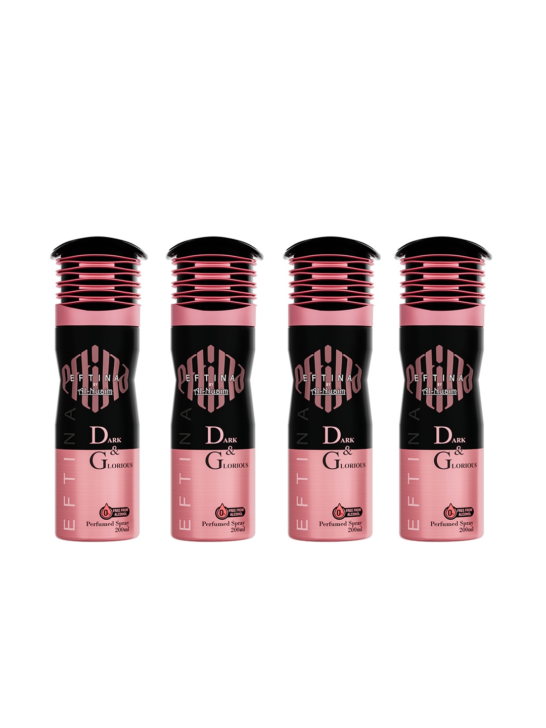 

Al-Nuaim Set of 4 Dark & Glorious Alcohol-Free Long Lasting Deodorant - 200 ml each, Black