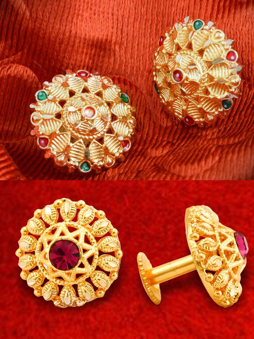 

DIVASTRI Set Of 2 Gold Plated Stone Studded Circular Studs