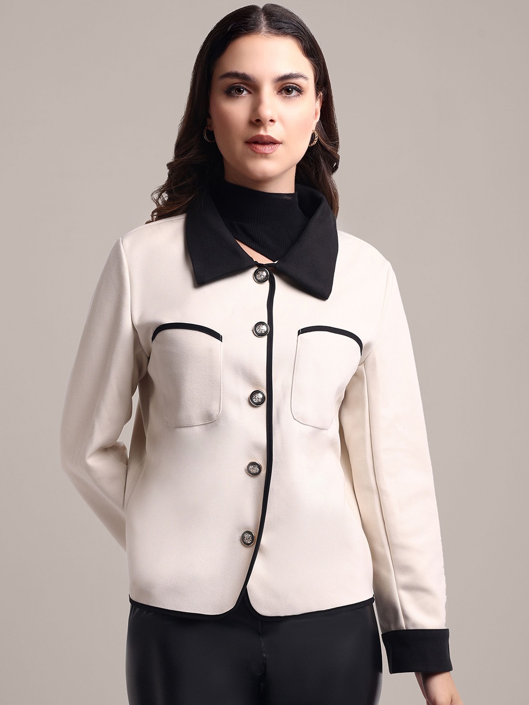 

iki chic Women Spread Collar Solid Cotton Casual Tailored Jacket, Lavender