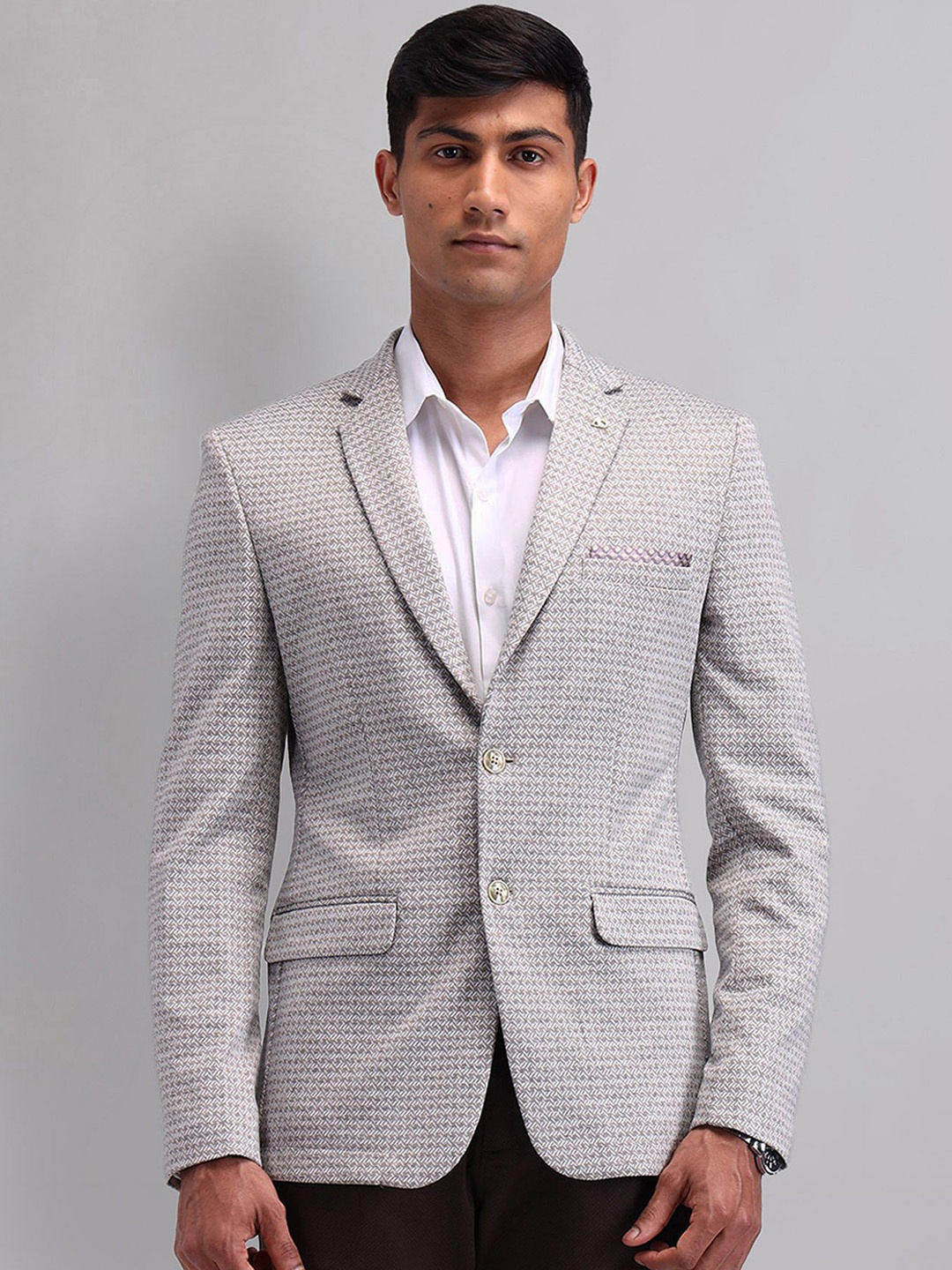 

AD By Arvind Printed Tailored Fit Single-Breasted Formal Blazer, Beige