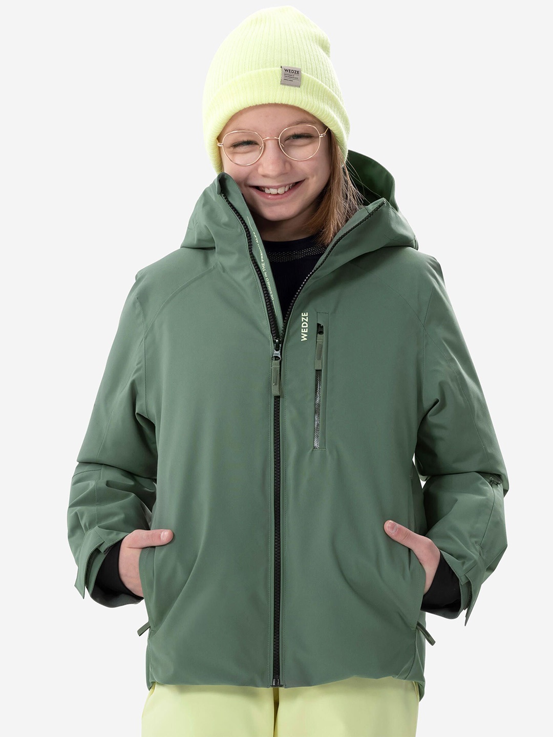 

WEDZE By Decathlon Boys Hooded Solid Sports Bomber Jacket, Green