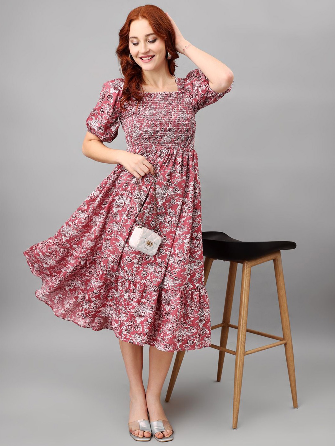 

Krunal Raiyani Women Floral Printed Applique Fit & Flare Maxi Dress, Pink