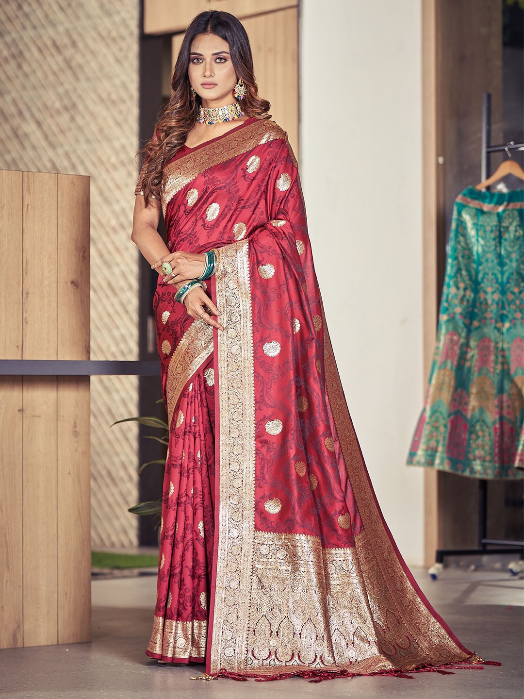 

KALINDI Woven Design Zari Banarasi Saree, Red