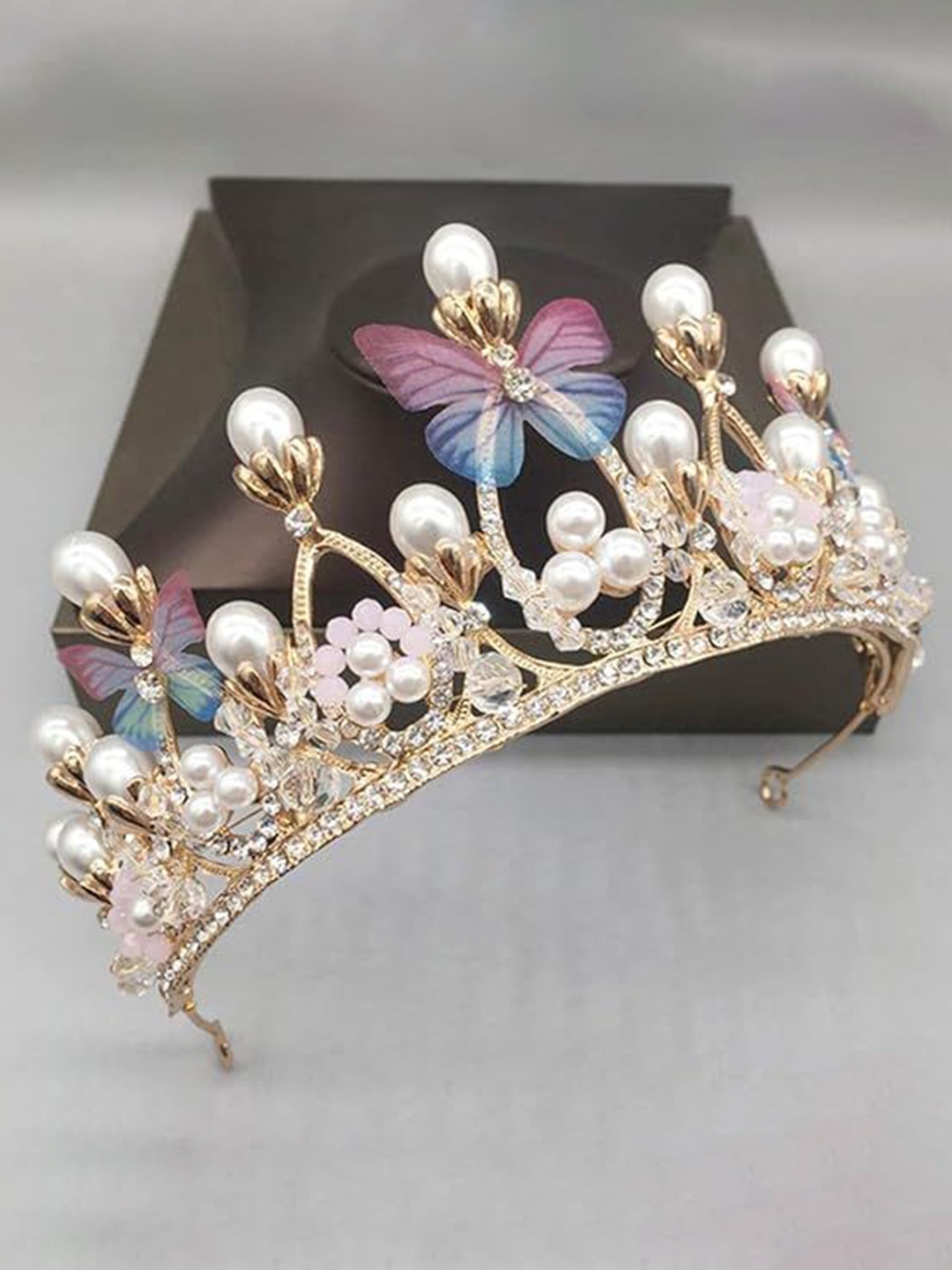 

Babymoon Girls Butterfly Alloy Crystal Tiara, Gold