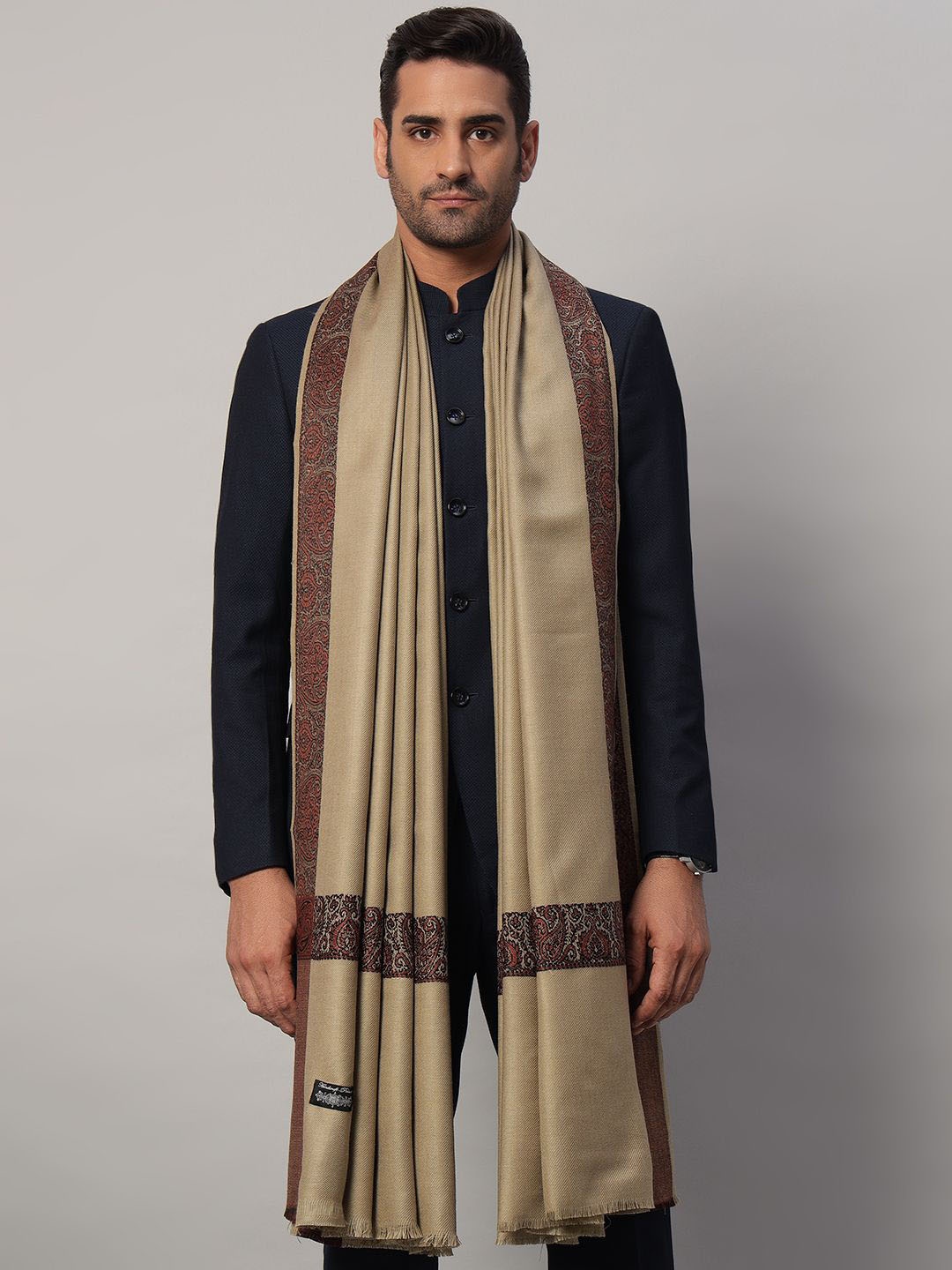 

HANDICRAFT PALACE Abstract Woven Design Woollen Shawl, Grey