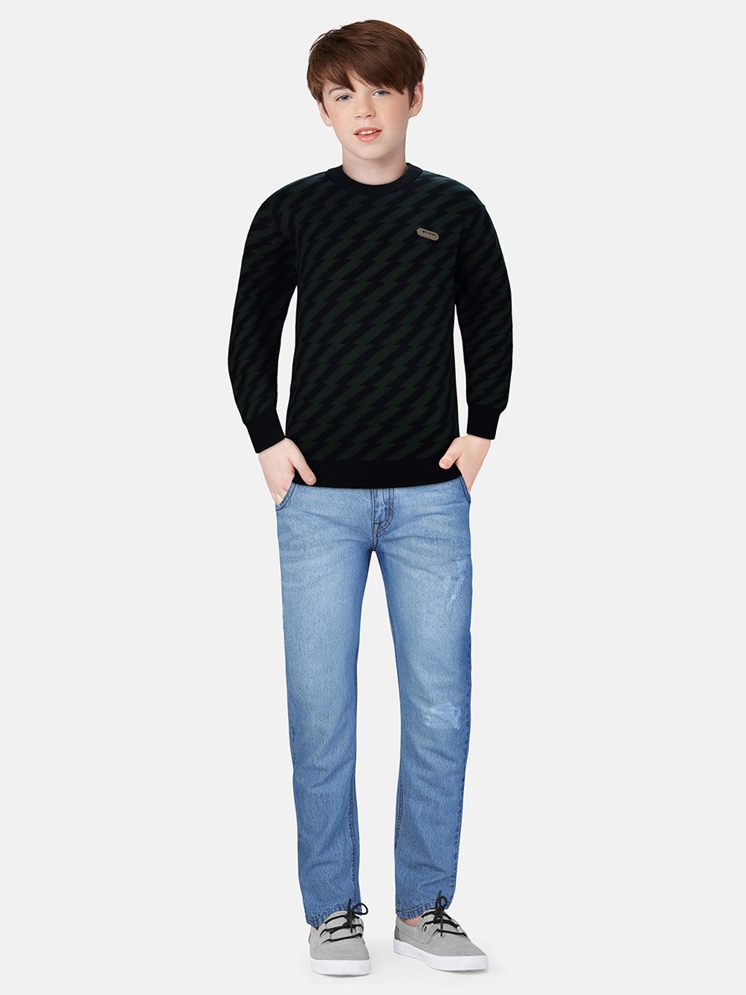 

Gini and Jony Boys Chevron Printed Winter Pullover, Olive