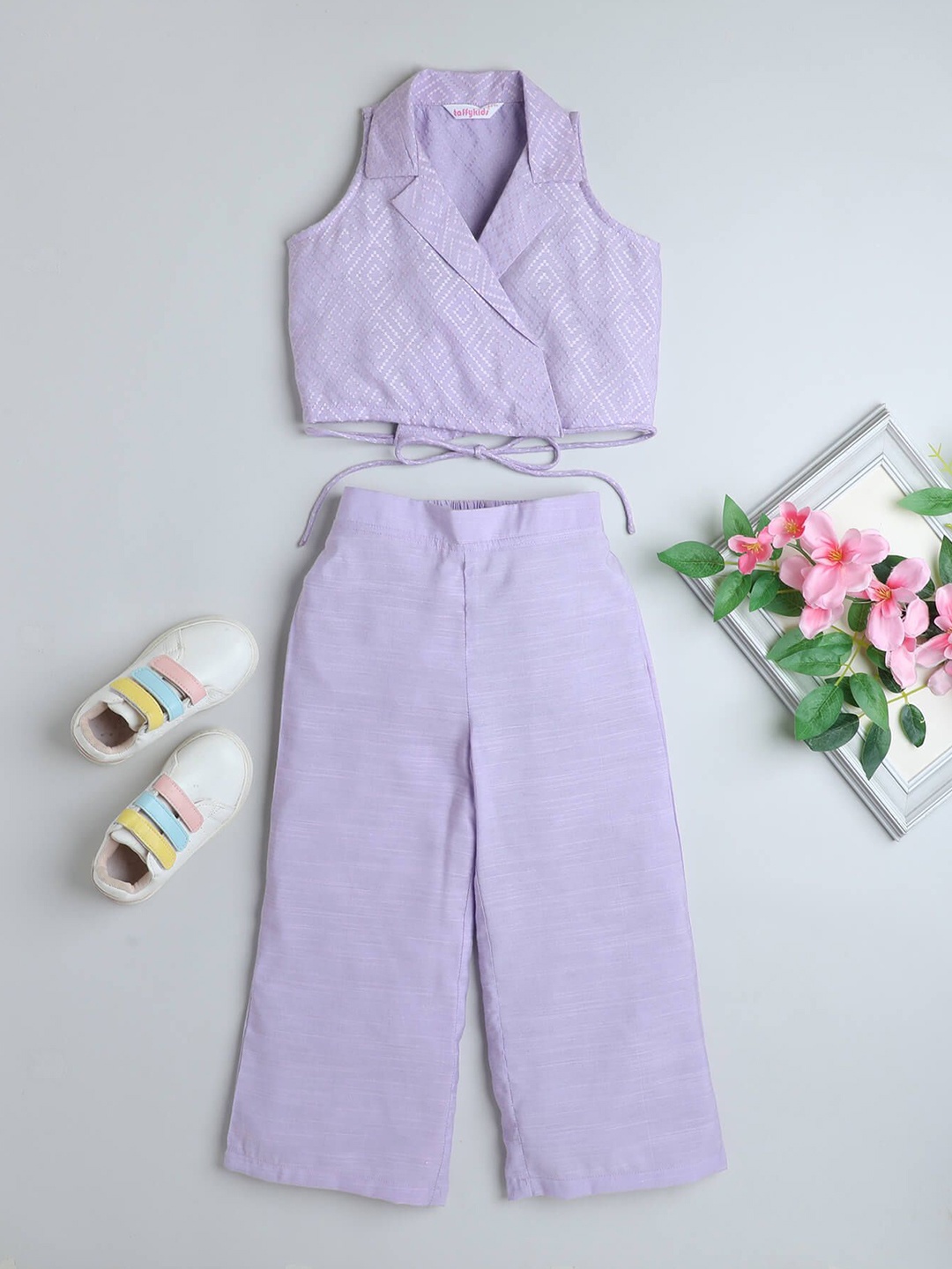

taffykids Girls Tie-Up Crop Top with Trousers, Lavender