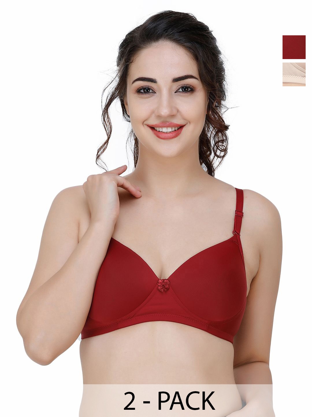 

College Girl Women Pack Of 2 Full Coverage Lightly Padded T-shirt Bra, Maroon