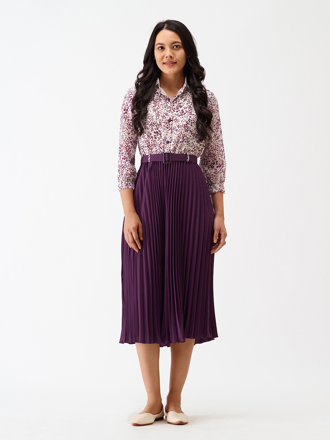 

Raiyani Enterprise Women Floral Printed Applique Fit & Flare Midi Dress, Magenta