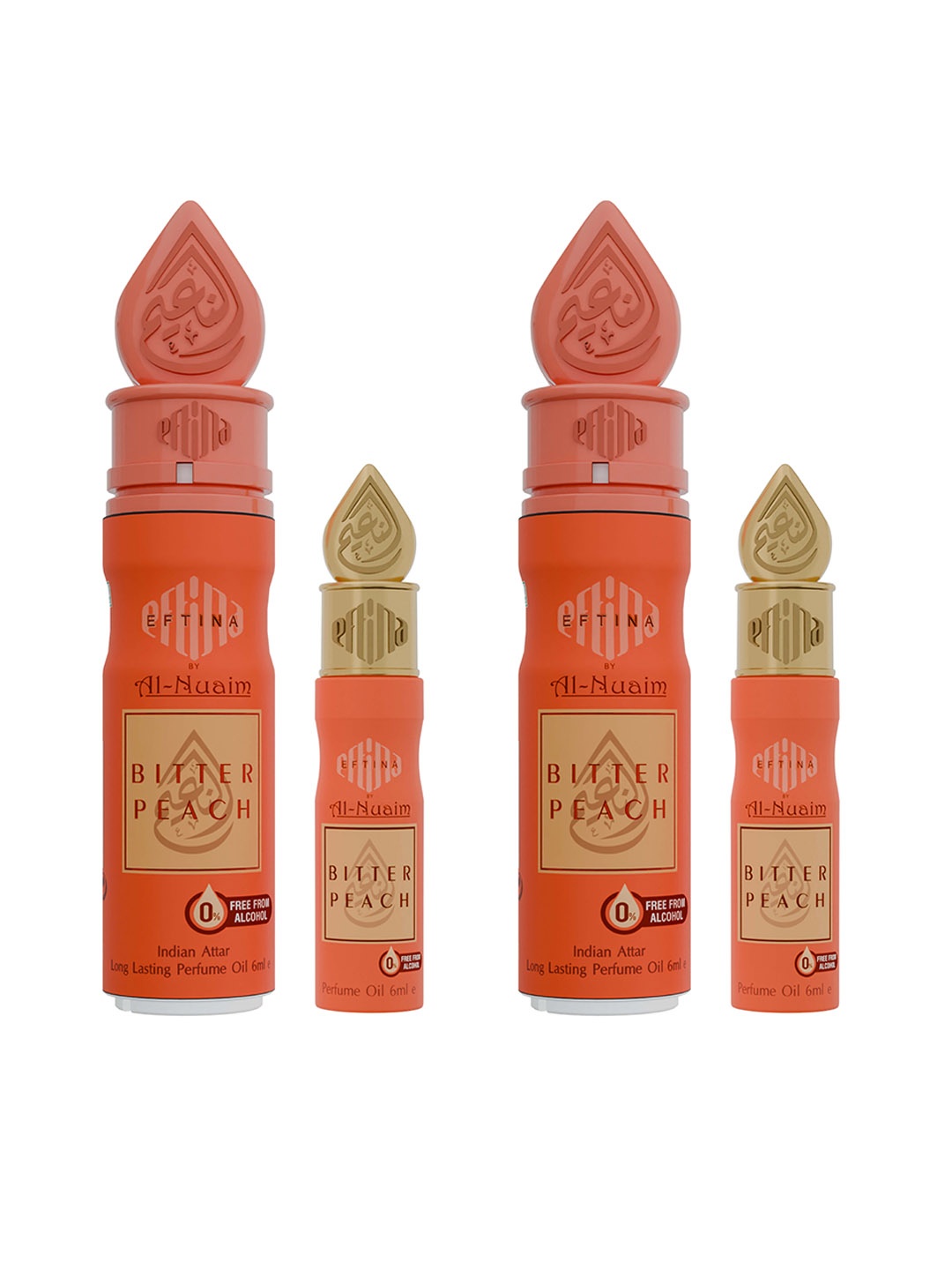 

Al-Nuaim Set of 2 Bitter Peach Alcohol-Free Long Lasting Attar - 6 ml each, Orange