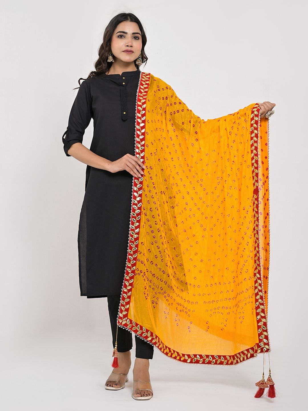 

Apratim Bandhani Printed Gotta Patti Silk Dupatta, Yellow