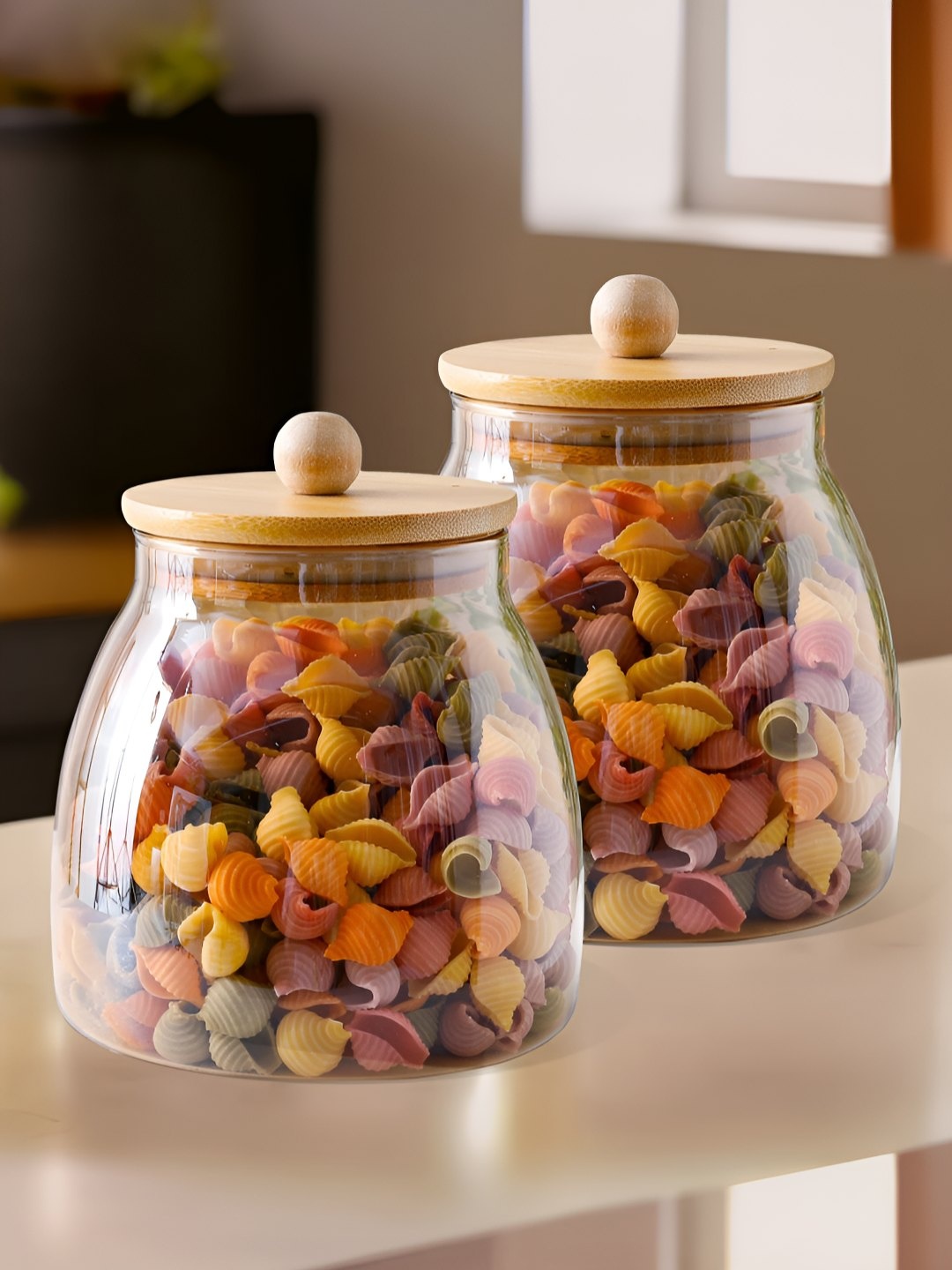 

The Better Home Brown 2 Pieces Glass Easy to Clean Jar With Bamboo Lid 650ml