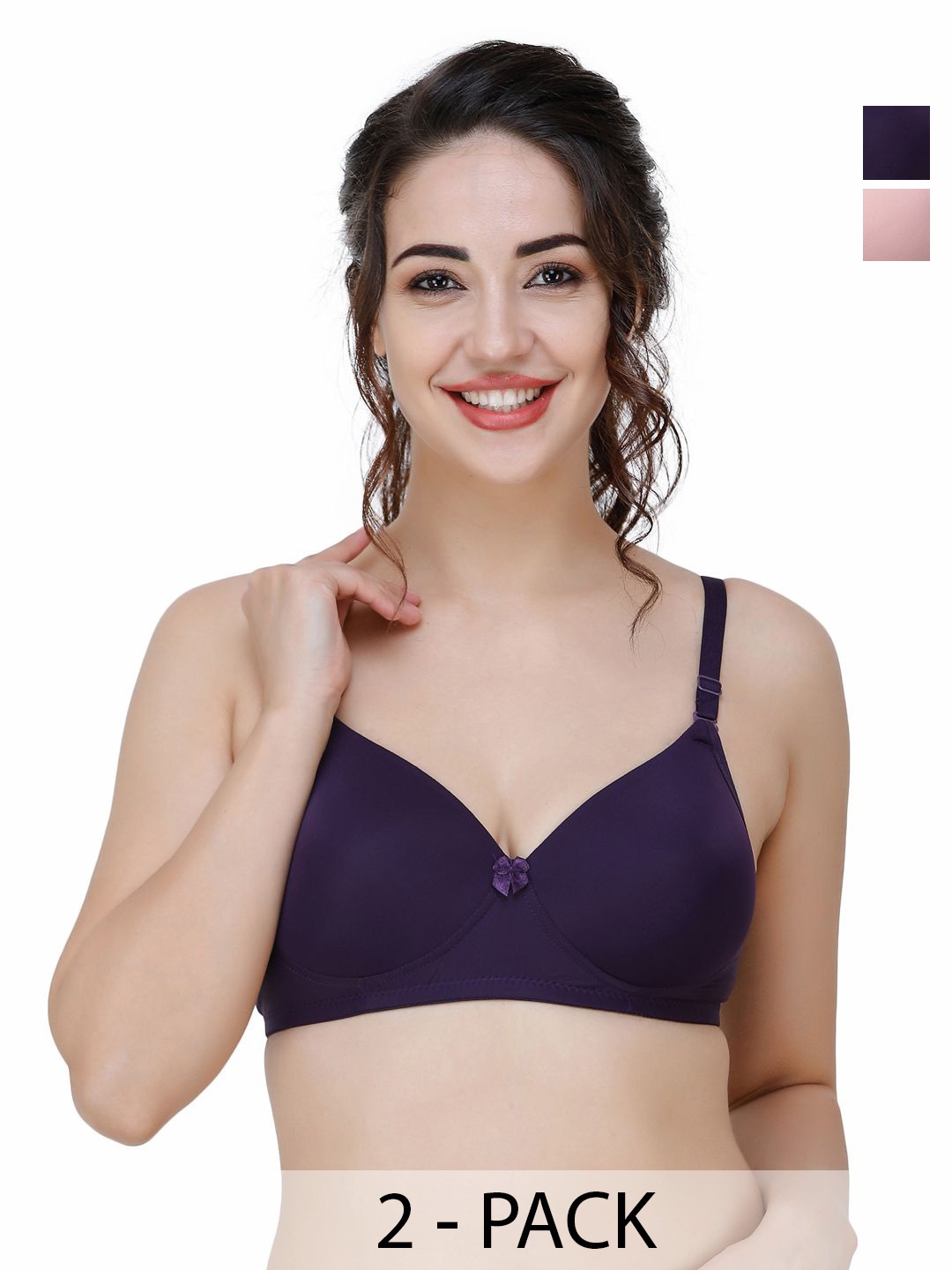 

College Girl Women Full Coverage Lightly Padded Pack of 2 Solid Bra, Purple