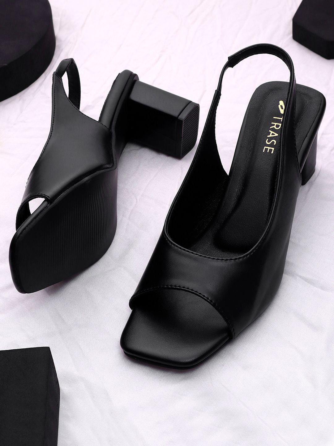 

TRASE Women Open Toe Block Heel Sandals, Black