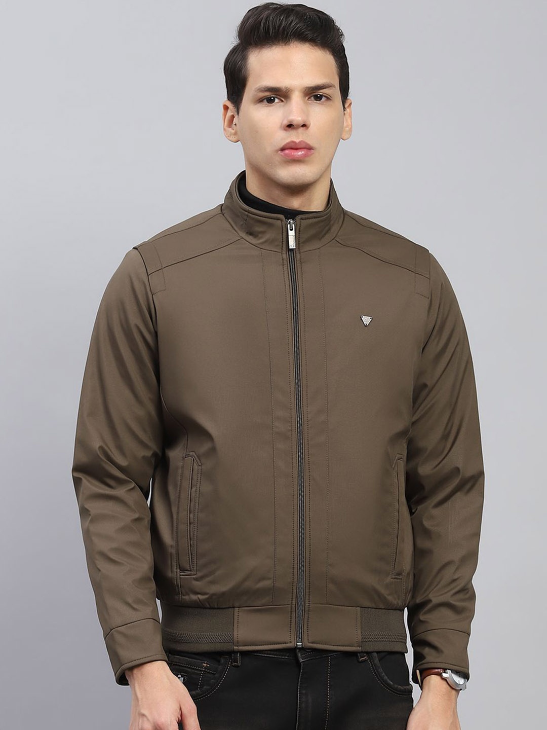 

Monte Carlo Men Mock Collar Solid Casual Padded Jacket, Olive