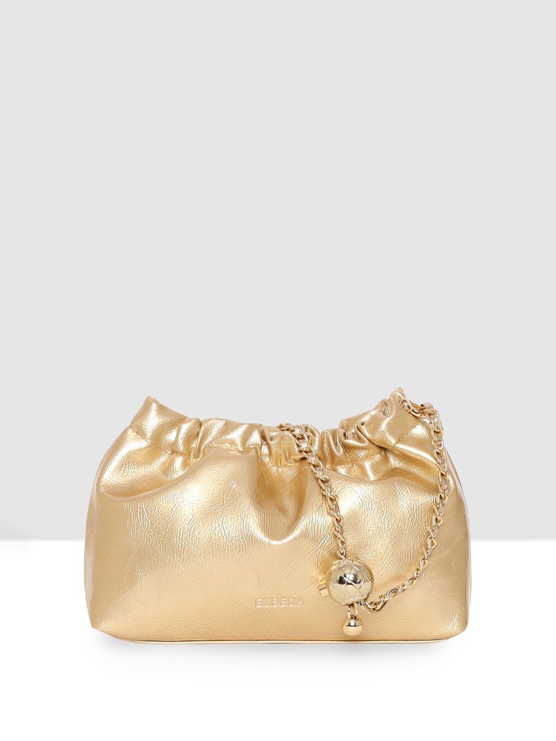 

ESBEDA Women Solid Glossy Sling Bag, Gold