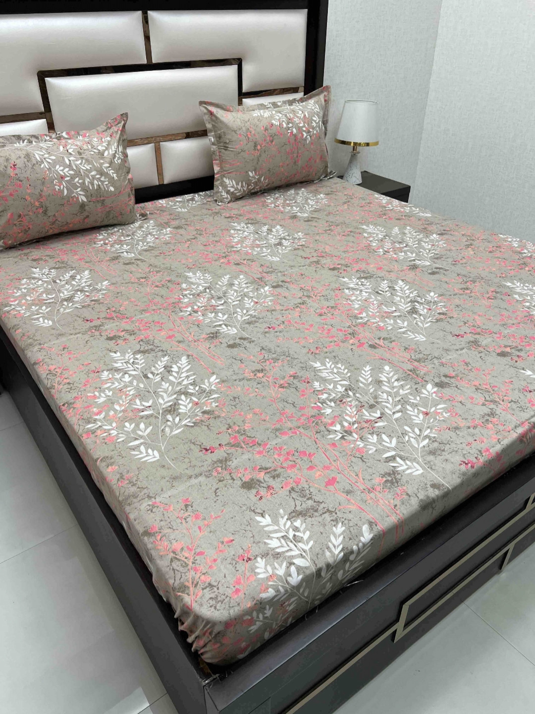 

Pure Decor Velar Grey Floral Printed Pure Cotton 400 TC King Bedsheet Set 3.04 x 2.74m