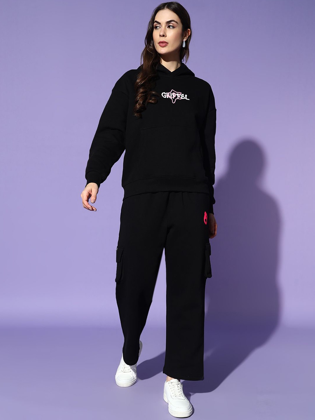 

GRIFFEL Women Printed Oversized Tracksuits, Black