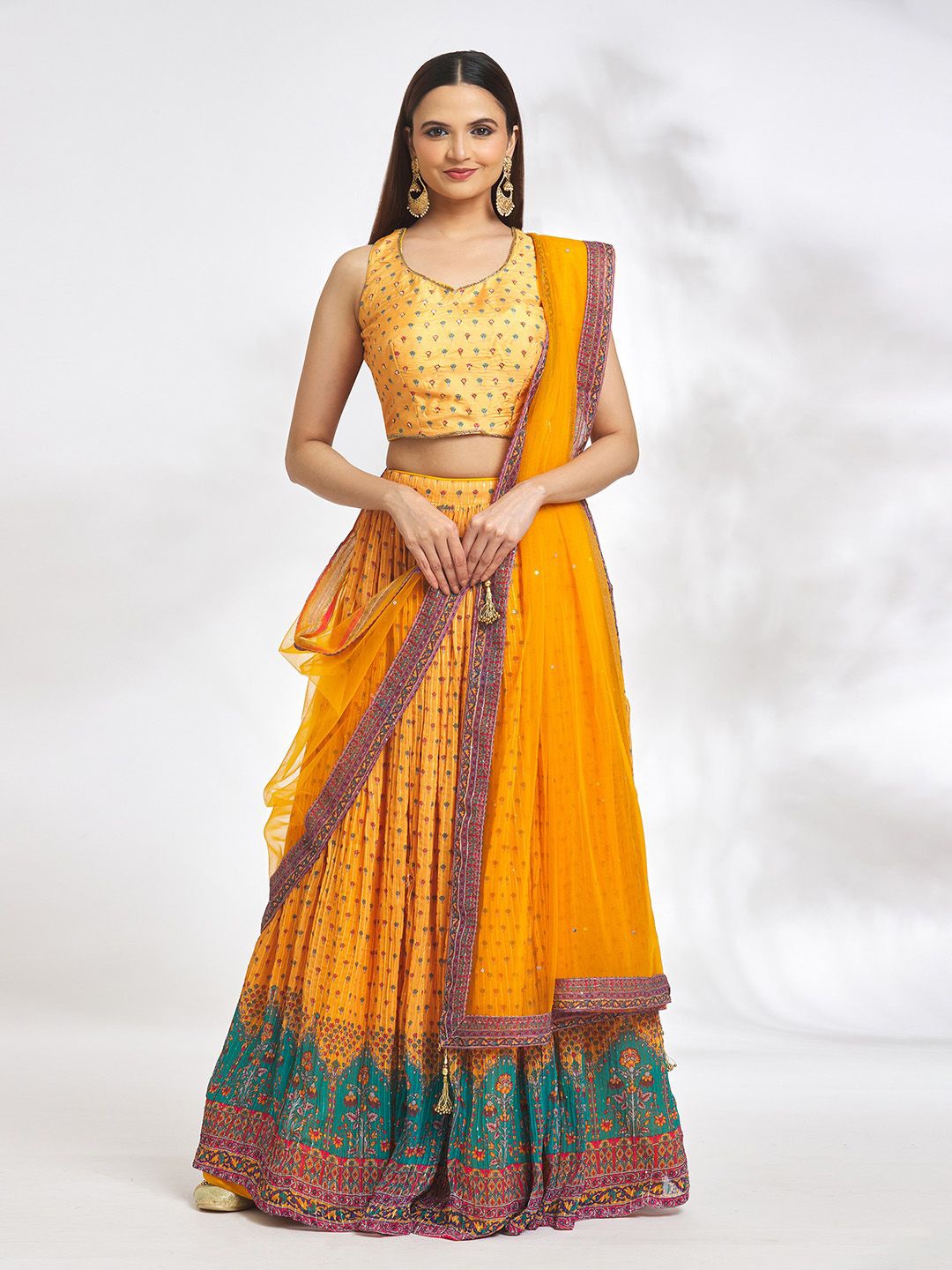

Samyukta Singhania Printed Sequinned Ready to Wear Lehenga & Blouse With Dupatta, Yellow