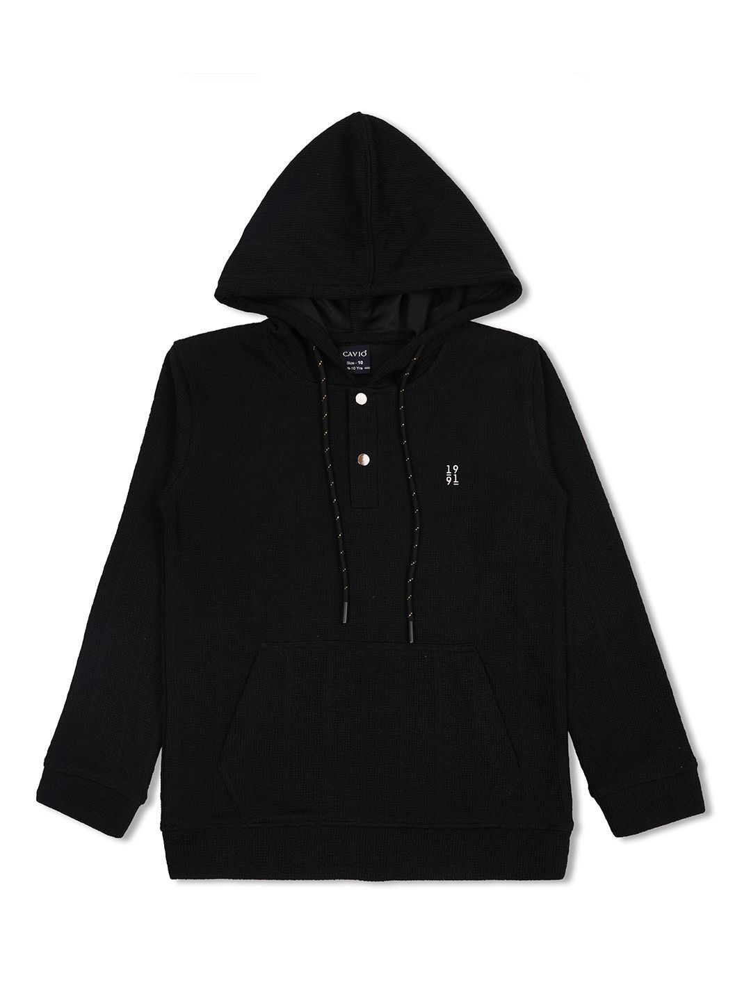 

CAVIO Boys Solid Cotton Hooded Sweatshirt, Black