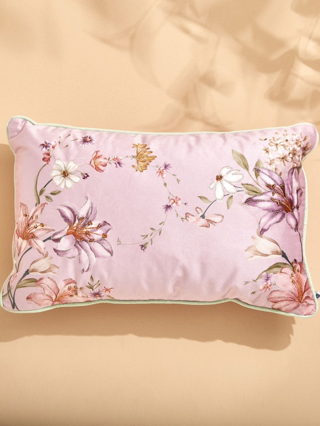 

Home Centre Purple & Brown Floral Printed Rectangle Pre-Filled Cushion