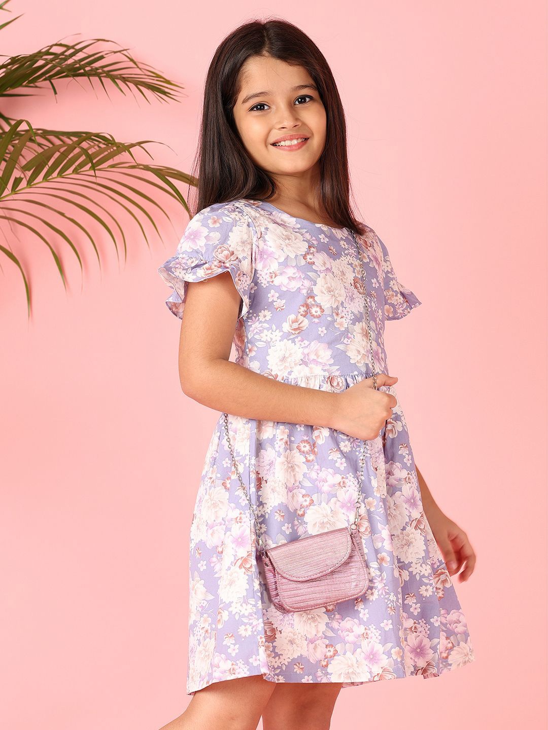 

V-Mart Girls Floral Print Fit & Flare Dress, Blue