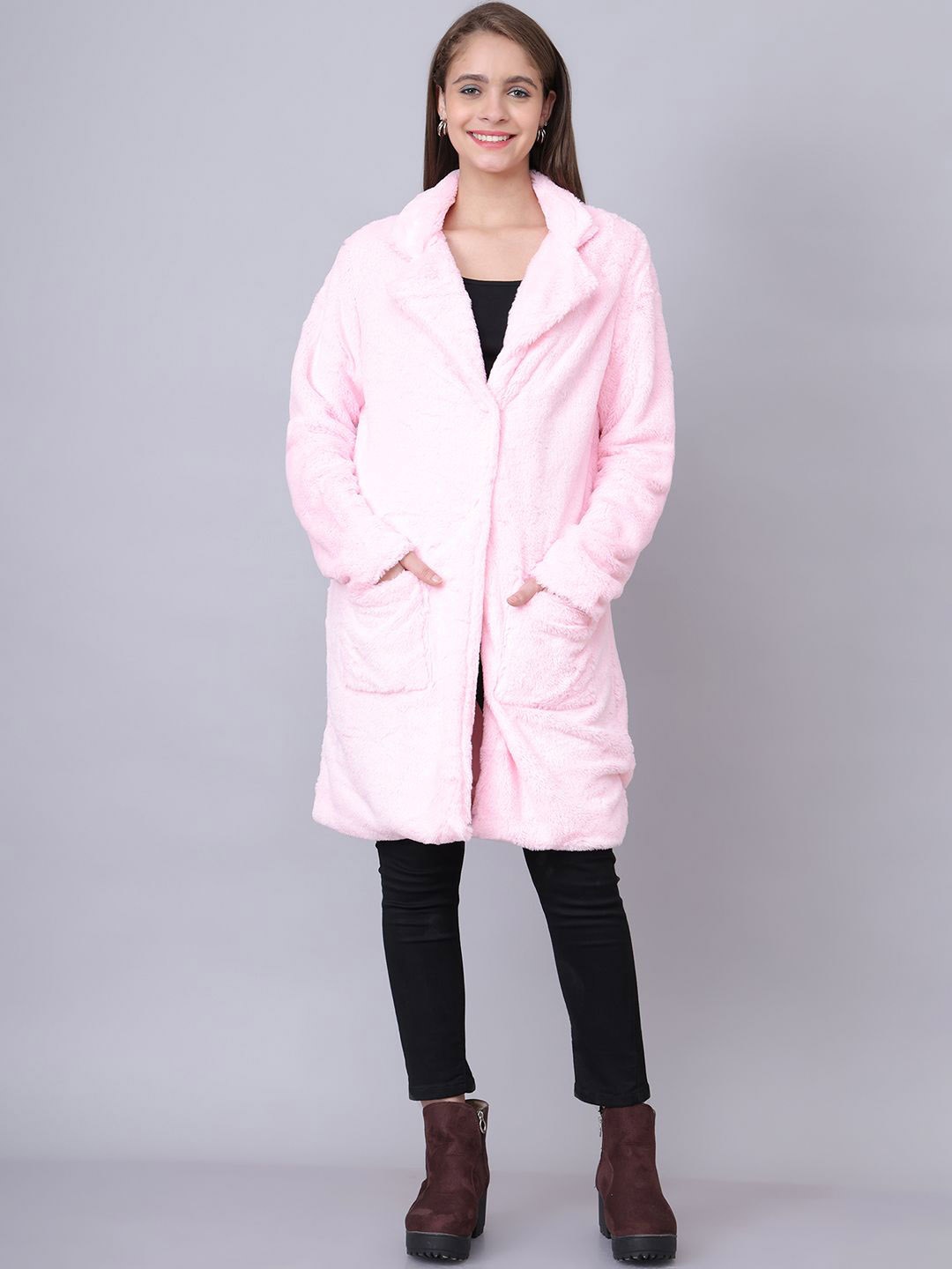 

HOUSE OF VEDAS Women Lapel Collar Solid Casual Open Front Jacket, Pink