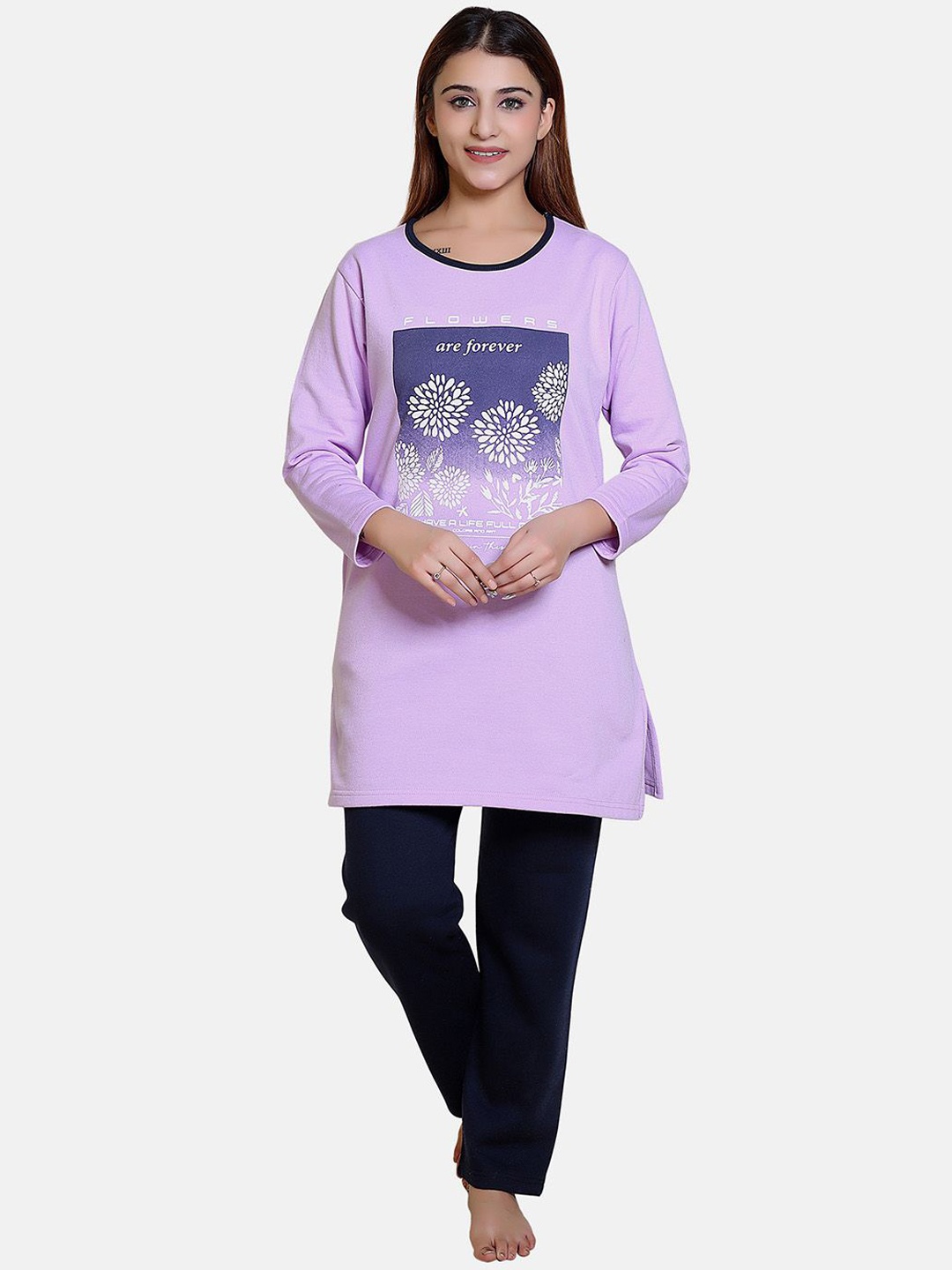 

Divine Girl Women Printed Winter Night suit, Lavender