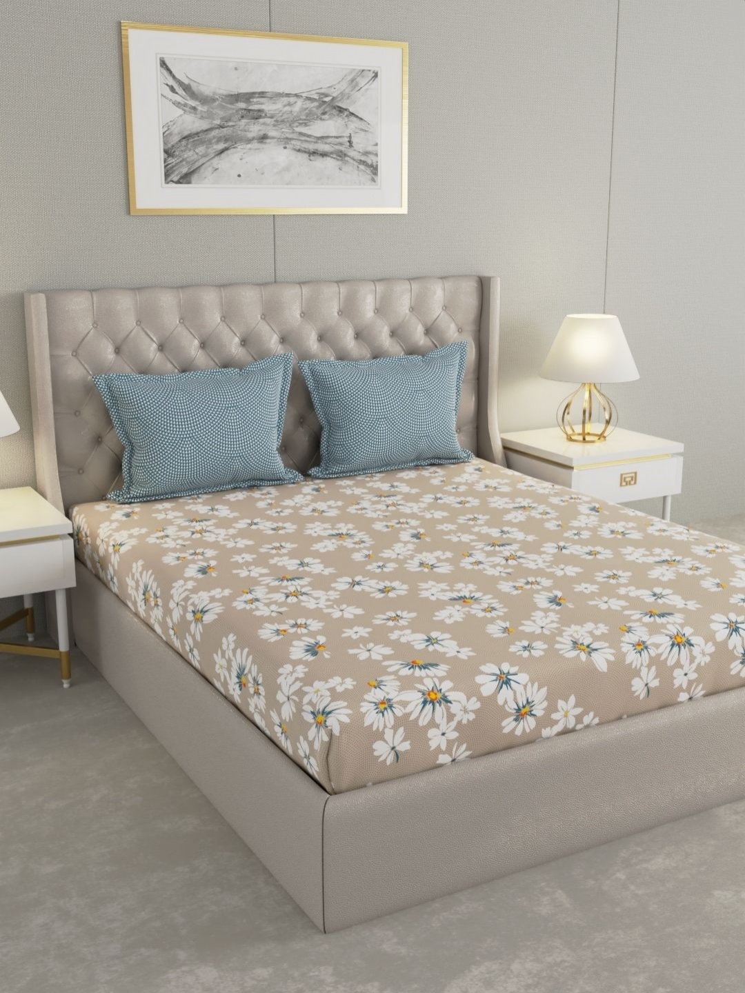 

Raymond Home MYSTIQUE Brown Floral Printed Cotton 110 TC Queen Bedsheet Set 2.54 x 2.24m