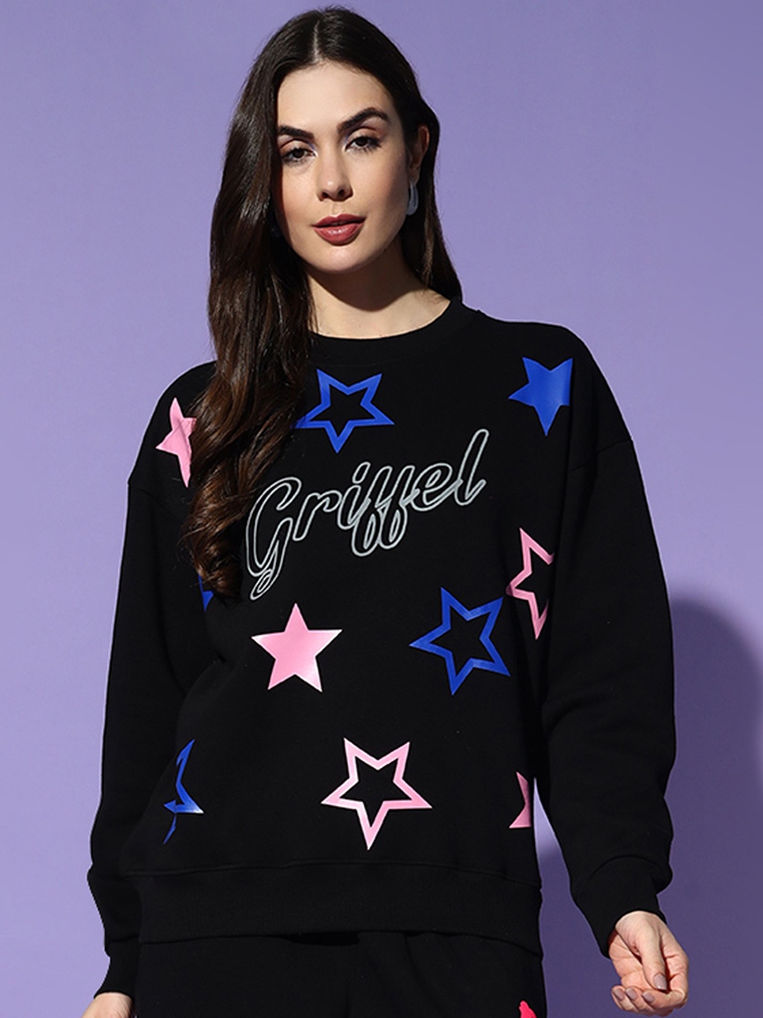 

GRIFFEL Women Round Neck Pullover Sweatshirt, Black
