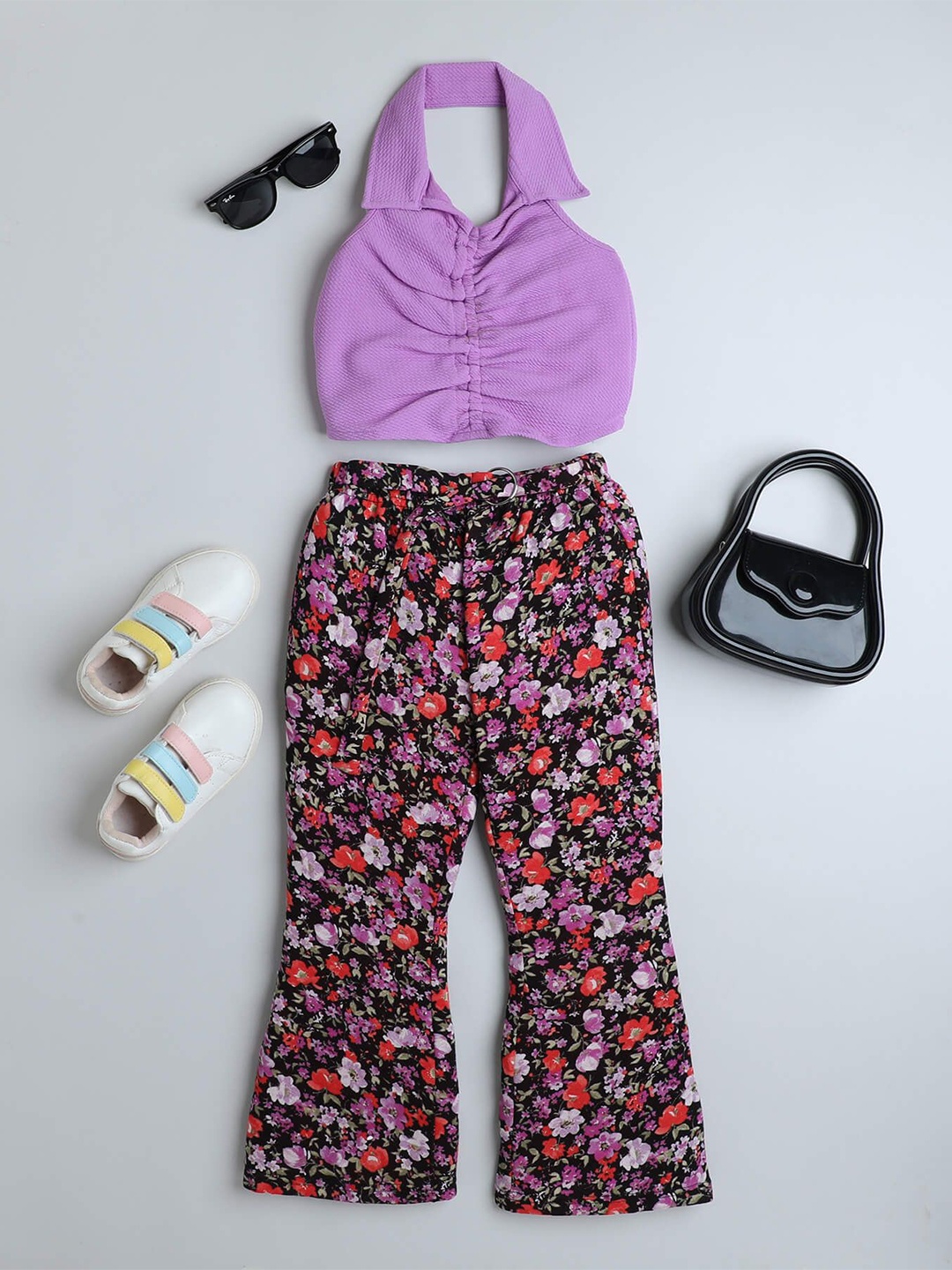 

taffykids Girls Crop Top with Trousers, Purple