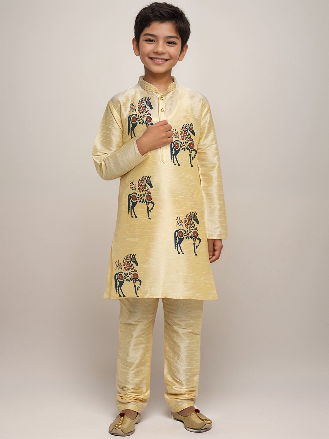 

DEVOILER Boys Ethnic Motifs Printed Kurta, Beige