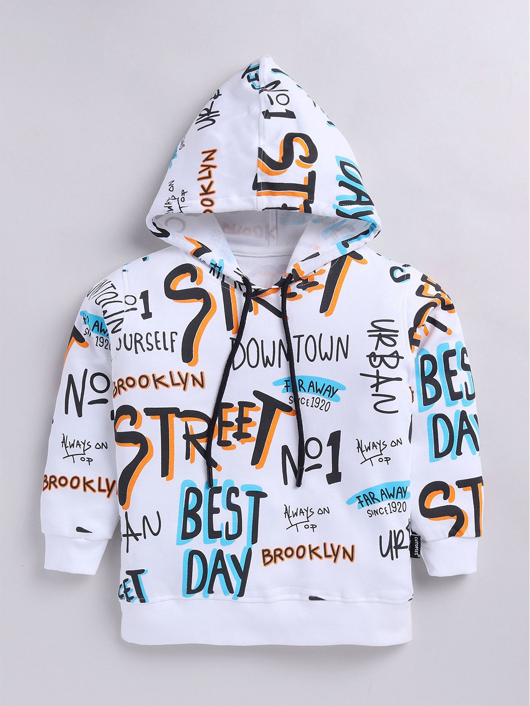 

Cutopies Boys Typography Printed Cotton Hooded Sweatshirt, White