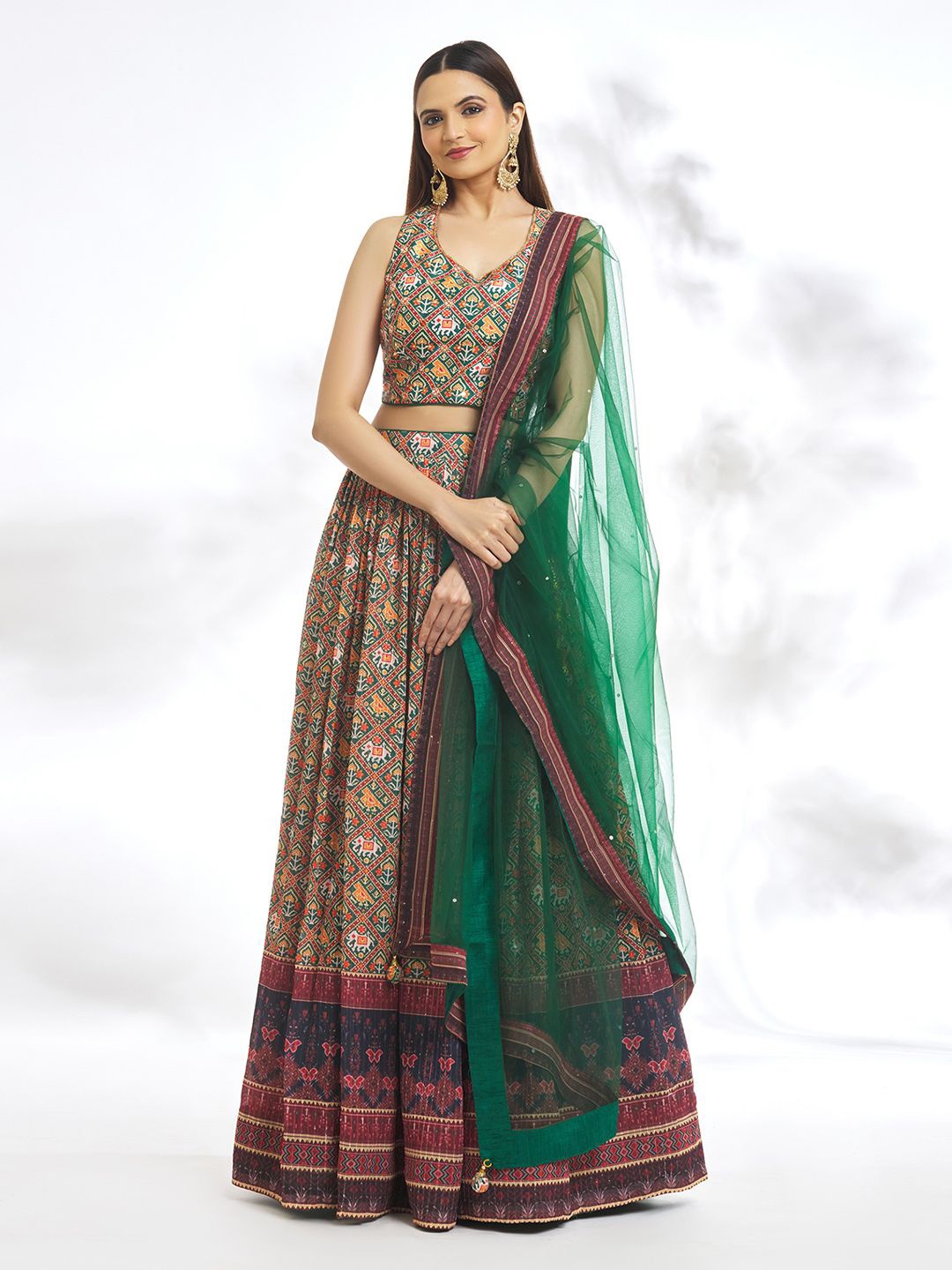 

Samyukta Singhania Printed Silk Ready to Wear Lehenga & Blouse With Dupatta, Green