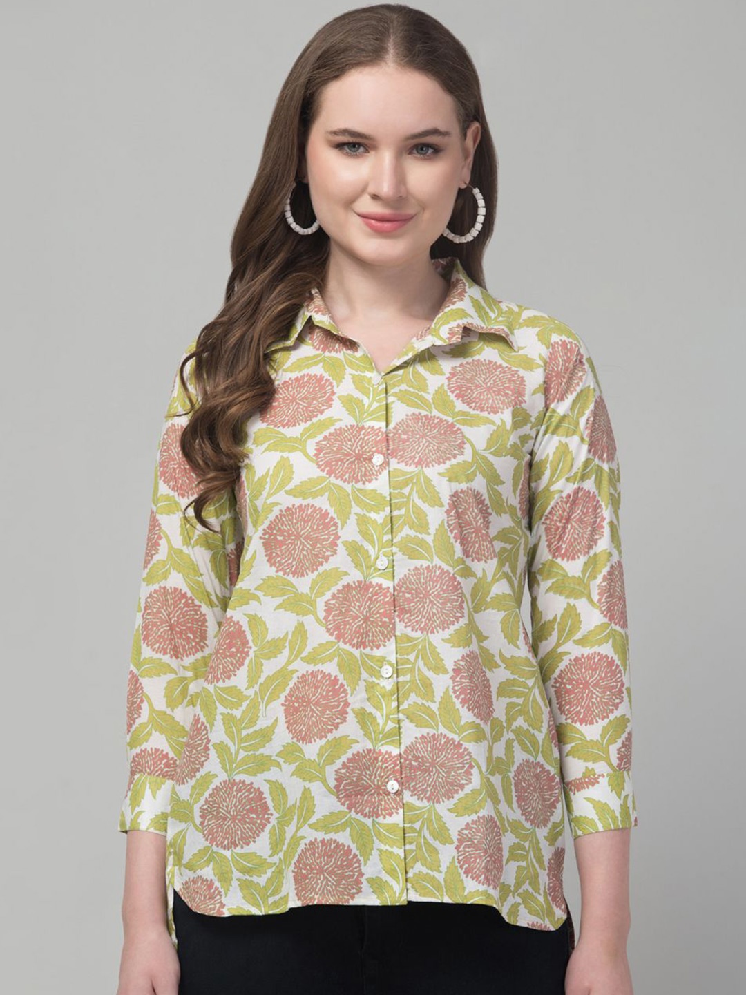 

Trend Level Women Classic Floral Opaque Printed Casual Shirt, Off white