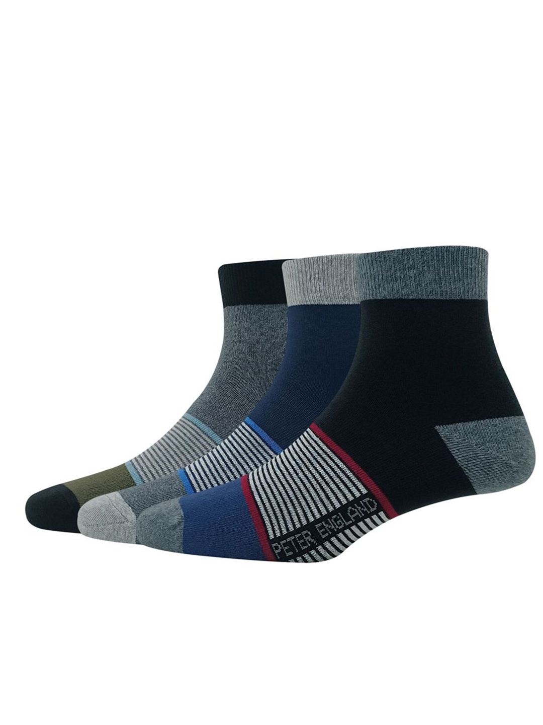 

Peter England Men Pack Of 3 Striped Above Ankle-Length Socks, Black