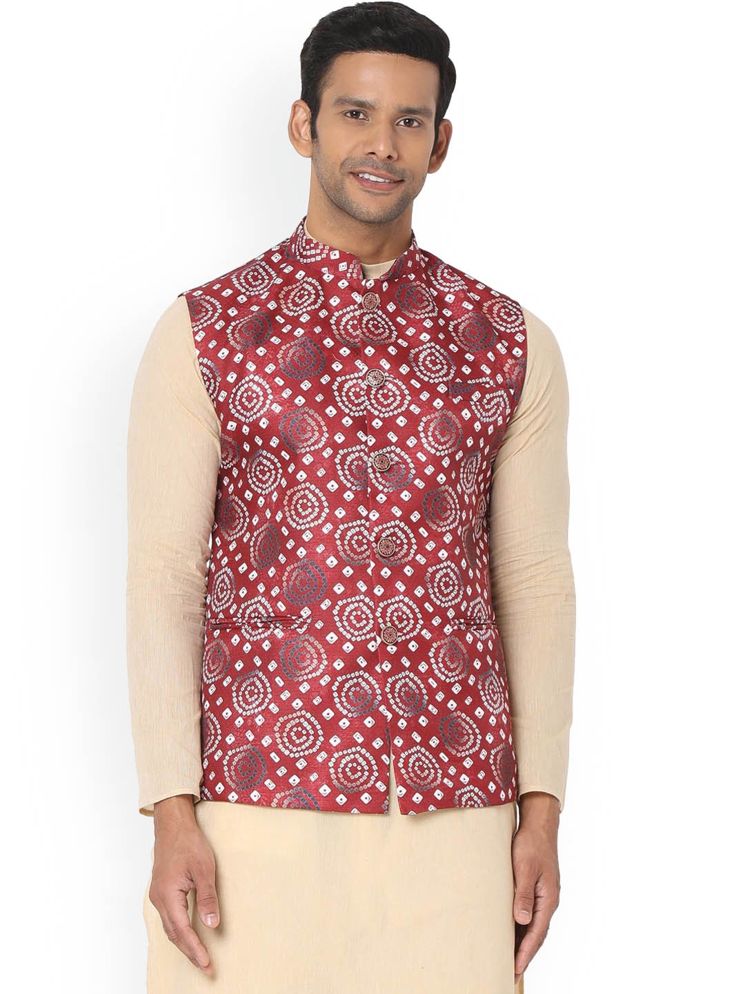 

SALWAR STUDIO Men Printed Nehru Jacket, Maroon