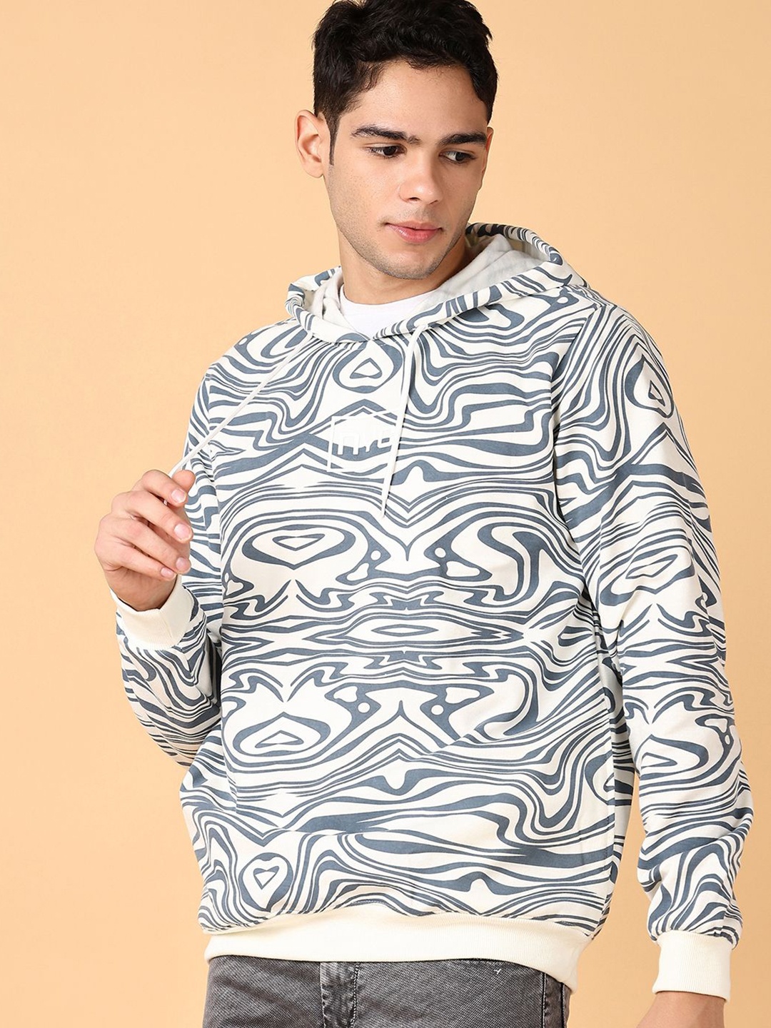 

V-Mart Men Printed Hooded Sweatshirt, Off white