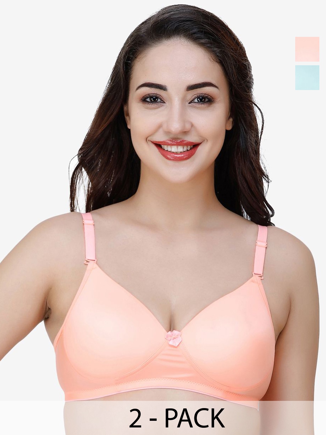 

College Girl Women Pack of 2 T-shirt Full Coverage Lightly Padded Bra, Orange